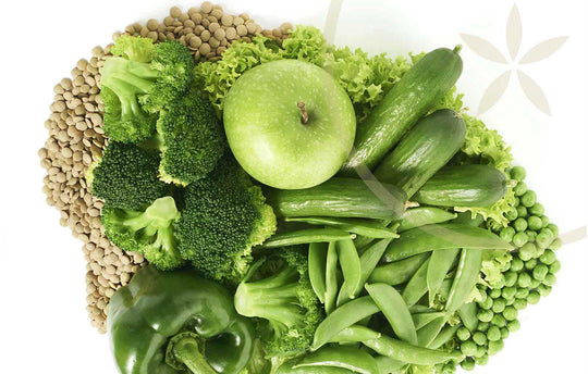 Top digestive system foods including apples, broccoli, green beans, peas and leguumes 