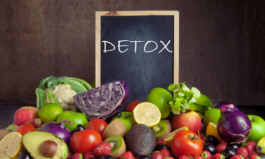 Eliminatory foods including lemon, cucumber, apple, banana for detox